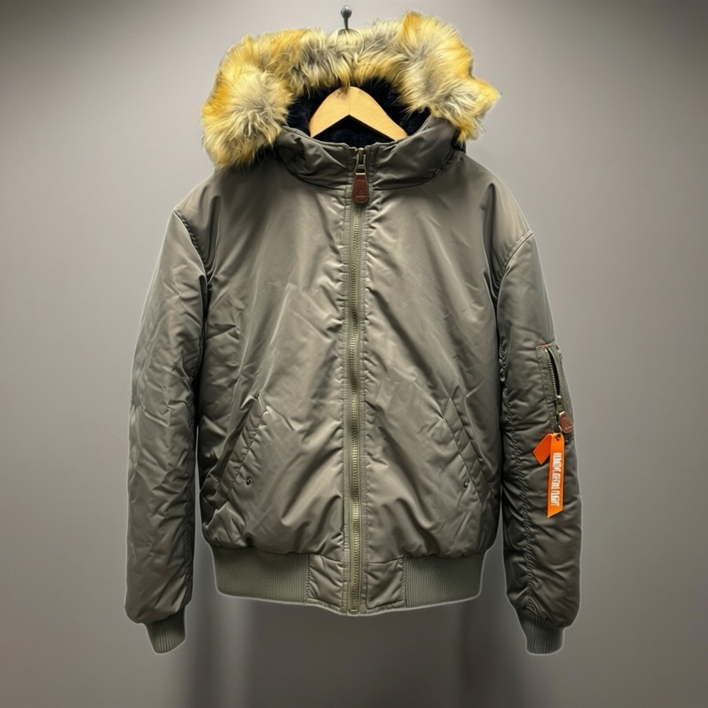 Spire Men's Puffer Jacket with Fur Hood - Gray